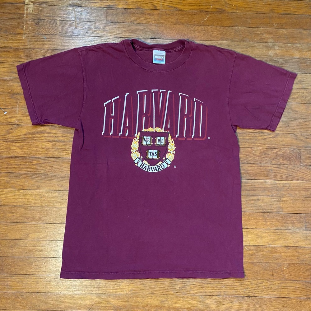 Vintage 90s Harvard University‎ T-Shirt Maroon Mens Large Collegiate Crest